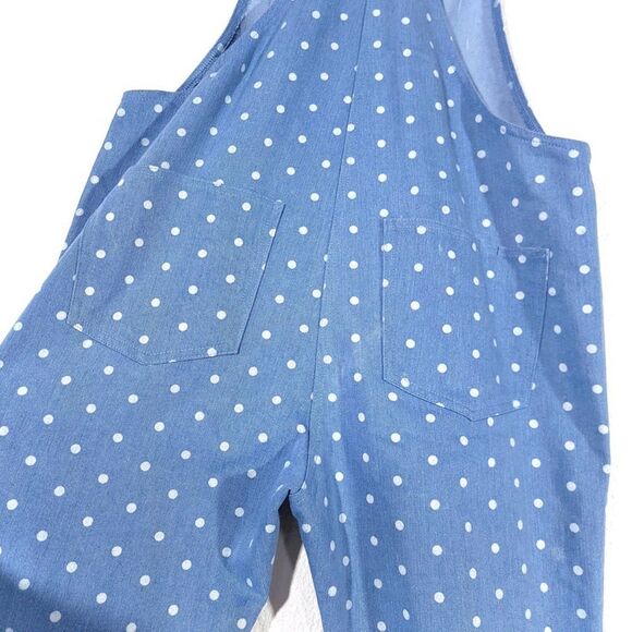 STORIA Polka Dot Denim Overalls Ankle Cropped Jumpsuit Boho Patch Pocket Small - Picture 8 of 12